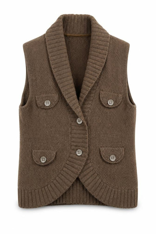 Massimo Dutti Women's Brown Wool Blend Sleeveless Knit Vest Size 8