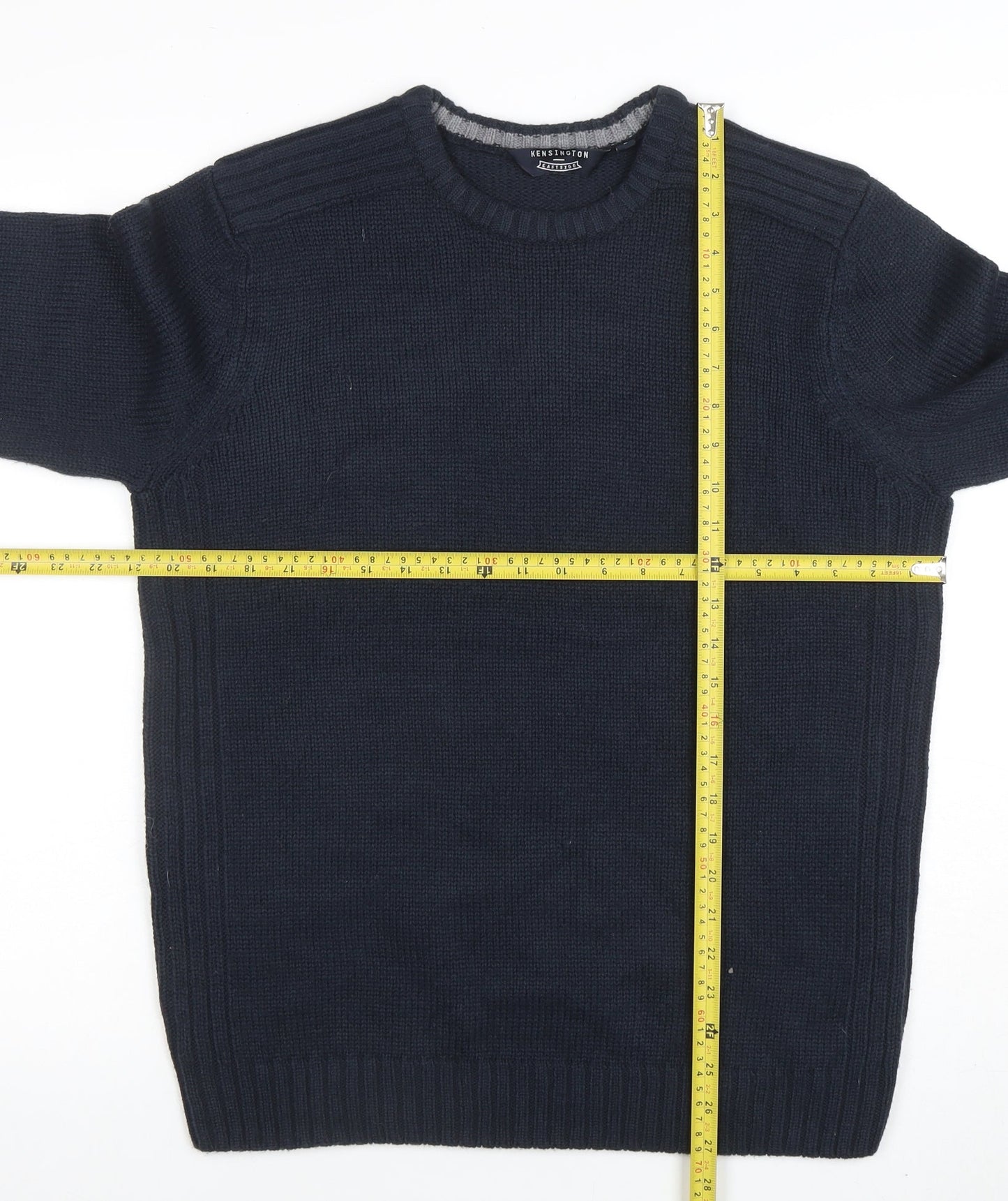 Kensington Eastside Men's Blue Crew Neck Acrylic Pullover Jumper Size L