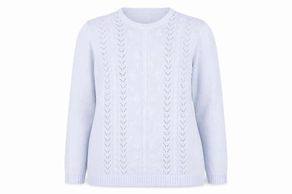 Jumper Womens Blue Cotton Cable-Knit Pullover L