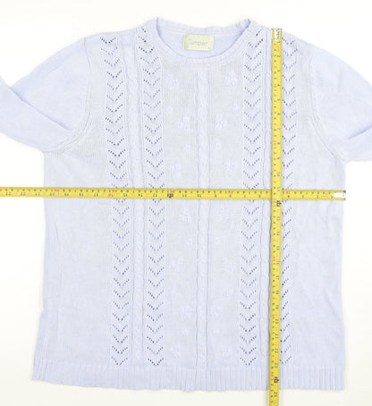 Jumper Womens Blue Cotton Cable-Knit Pullover L