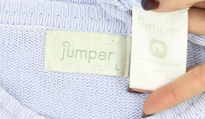 Jumper Womens Blue Cotton Cable-Knit Pullover L