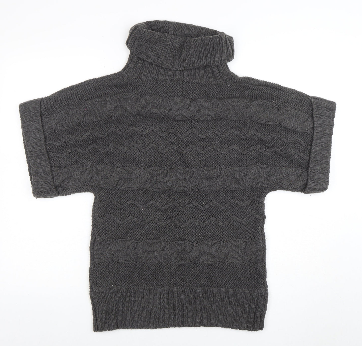 Klass Collection Women Grey Cable-Knit Roll Neck Short Sleeve Jumper M