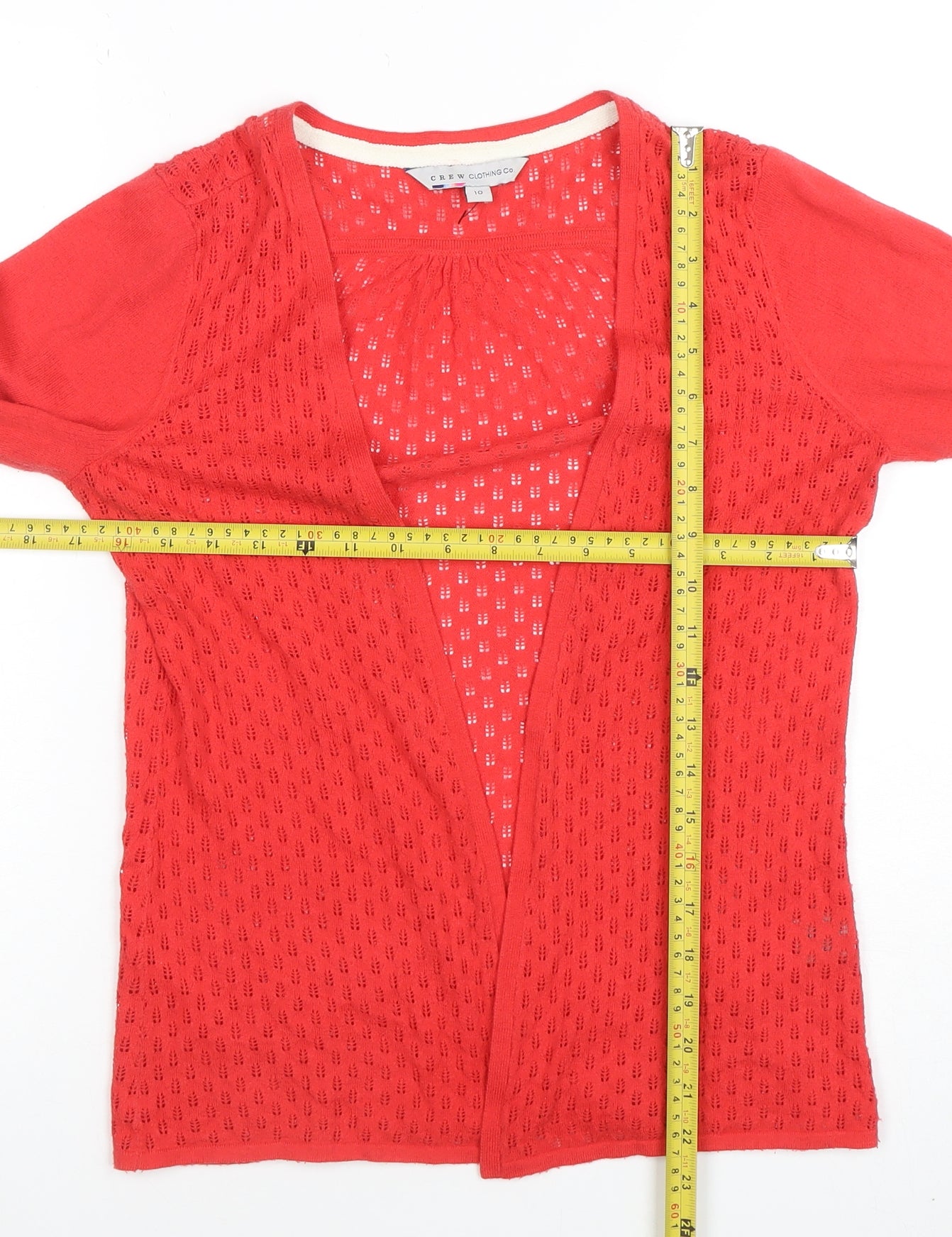 Crew Clothing Co. Women Red Cotton Cardigan Size 10 V-Neck Knit