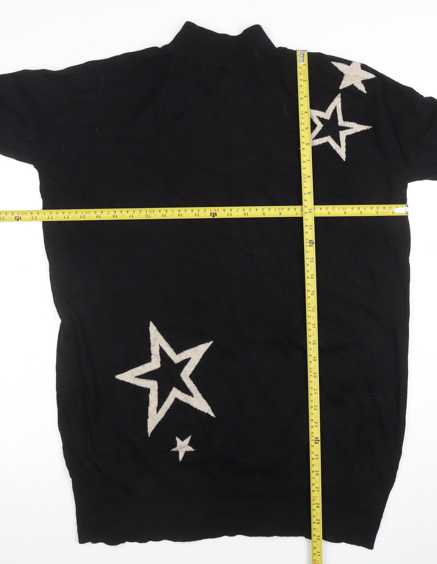 Wallis Women's Black Mock Neck Star Knit Jumper Size L