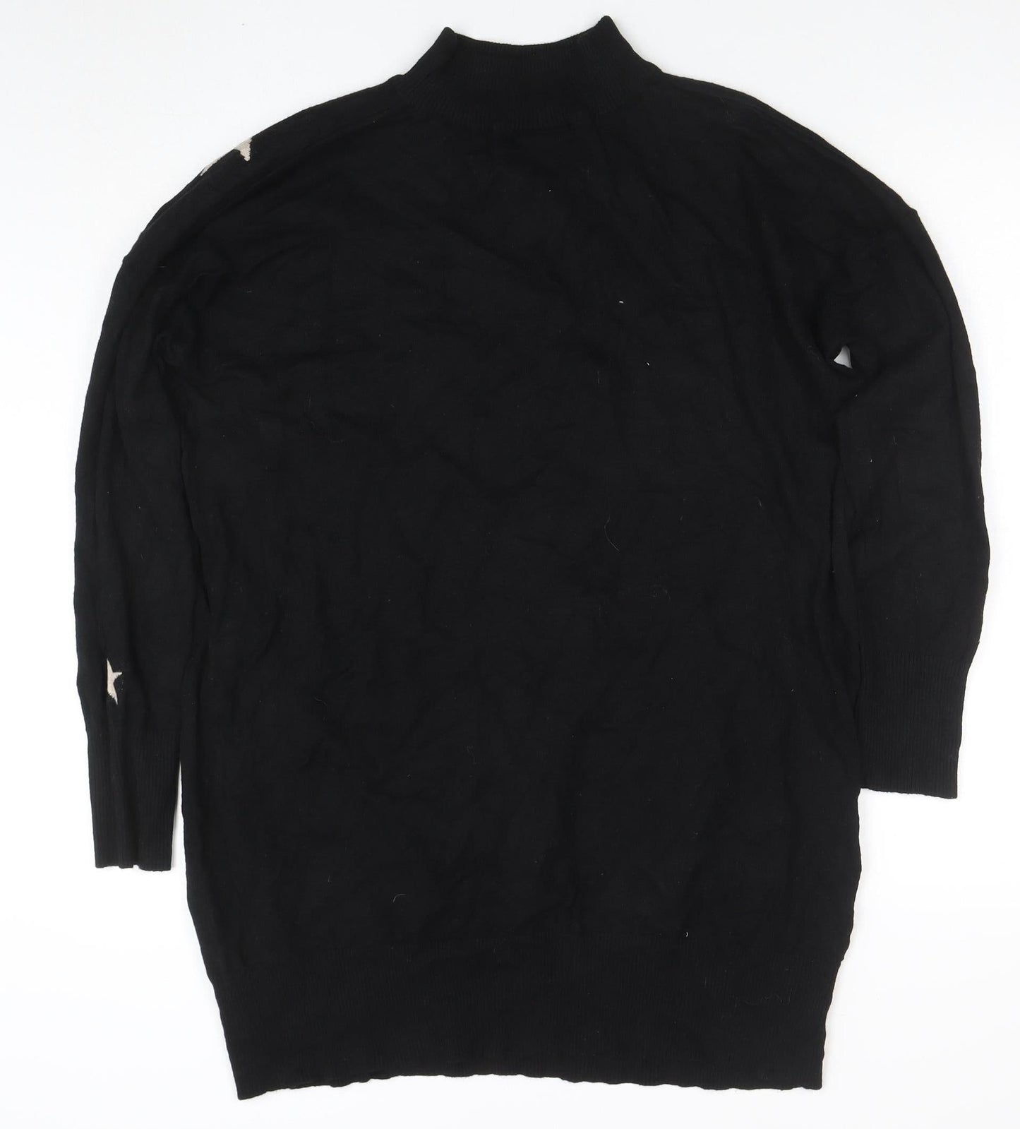Wallis Women's Black Mock Neck Star Knit Jumper Size L