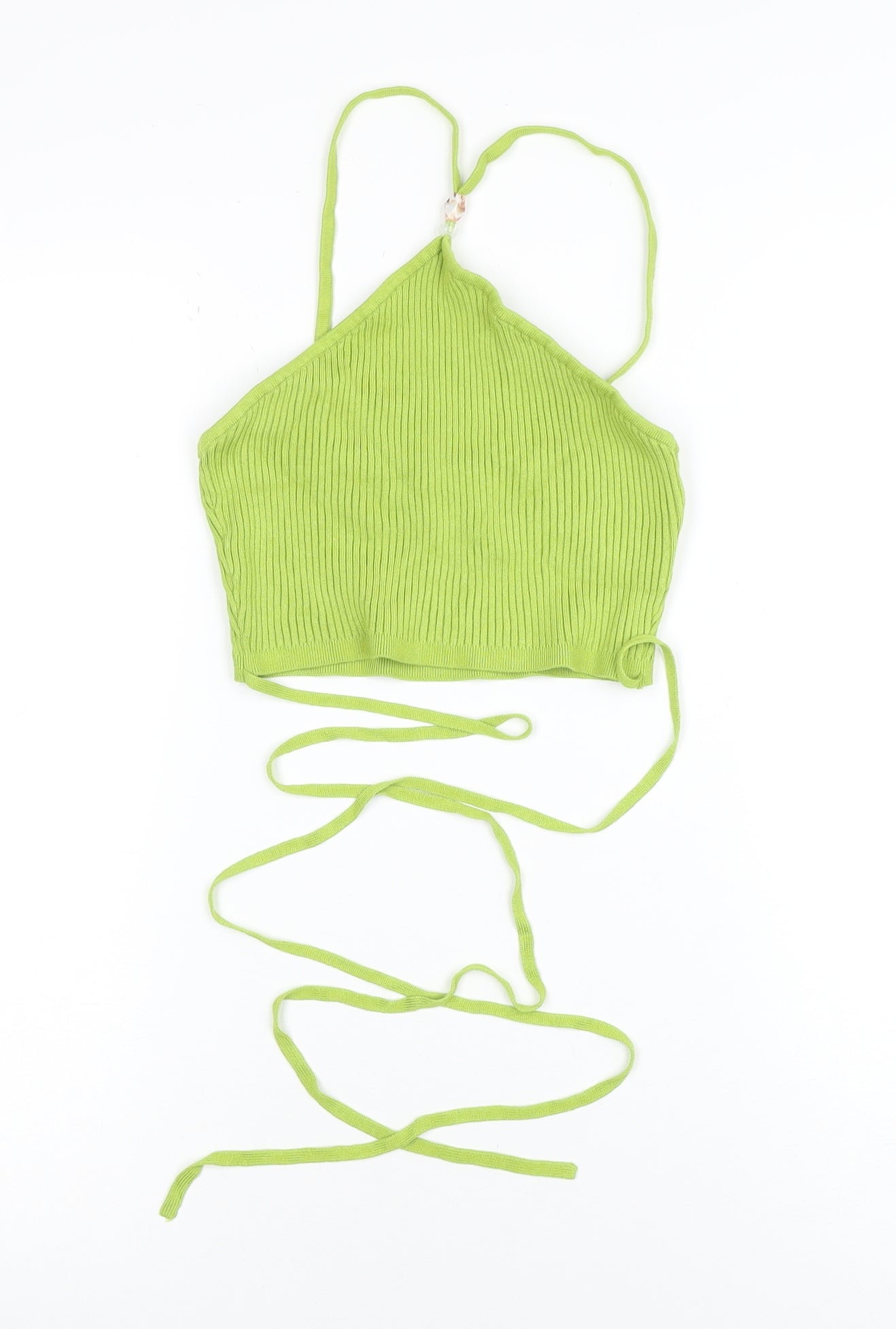 H&M Women’s Green Halter Ribbed Knit Tie Tank Top Size M