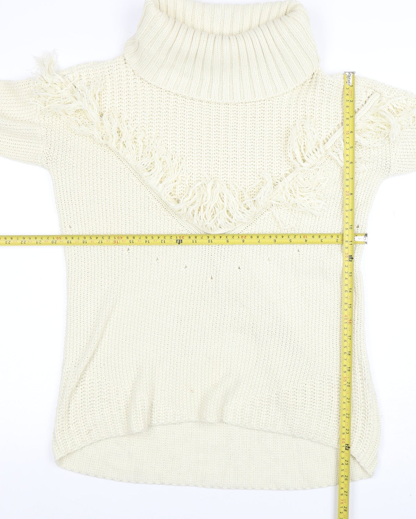 Missguided Women’s Ivory Roll Neck Chunky Knit Fringe Jumper Size 10