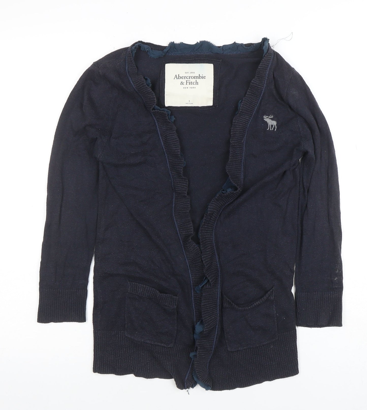 Abercrombie & Fitch Women's Blue Ruffle Edge Long Sleeve Cardigan Size S