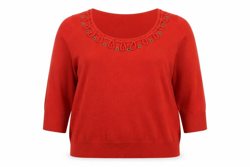 Per Una Women Red Acrylic Short Sleeve Scoop Neck Jumper Size 20