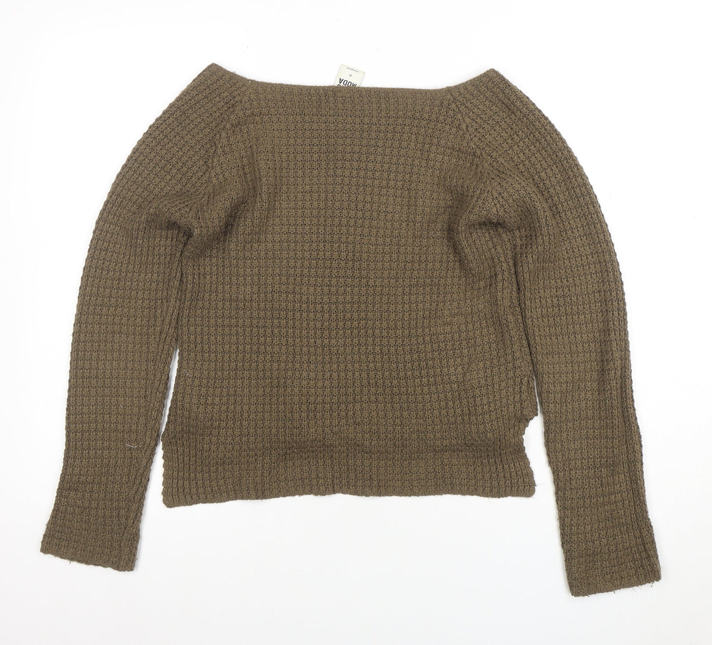 Vero Moda Women’s Brown Waffle-Knit Boat Neck Jumper XS