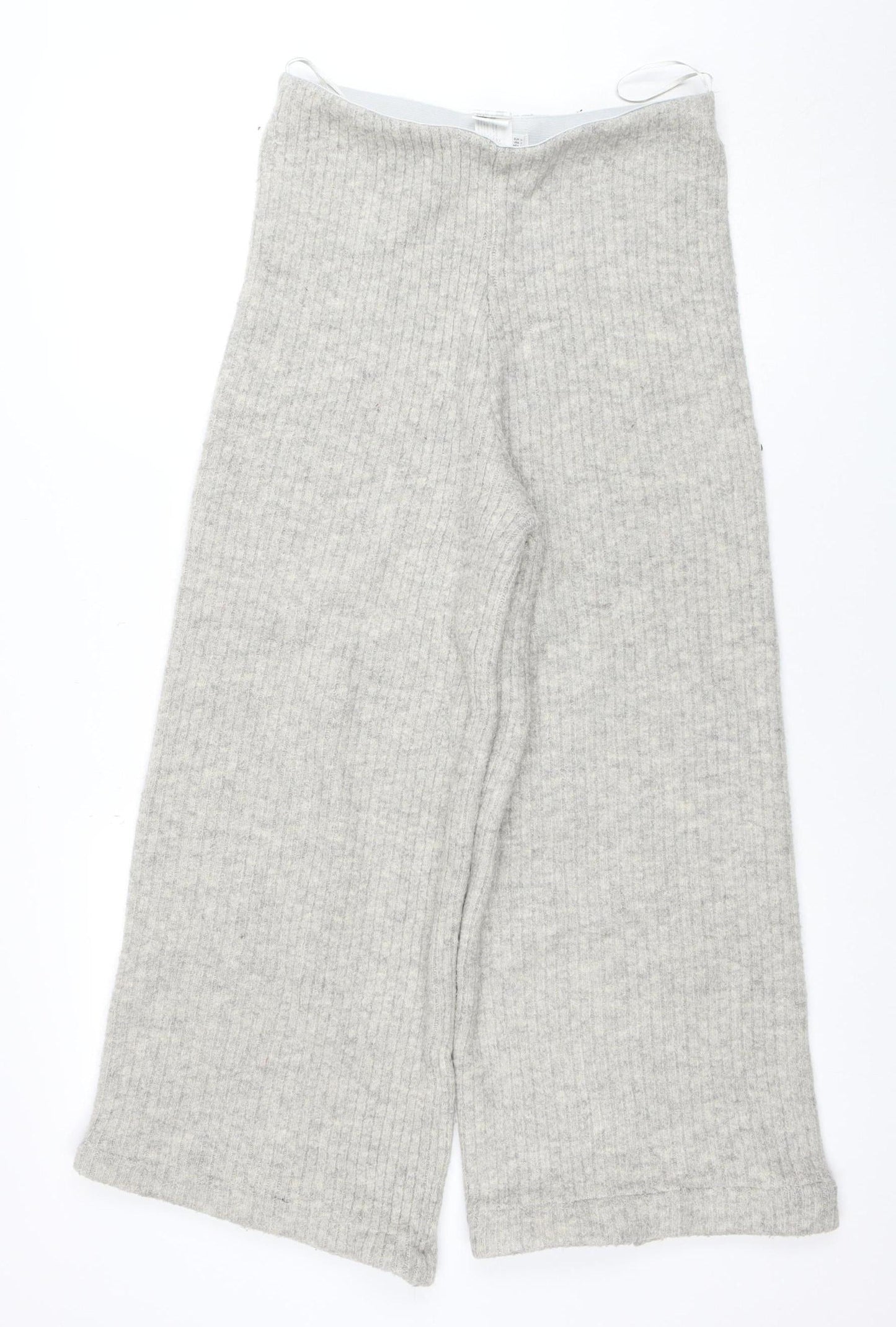 Mango Women Grey Knit Wide-Leg Trousers Size 10