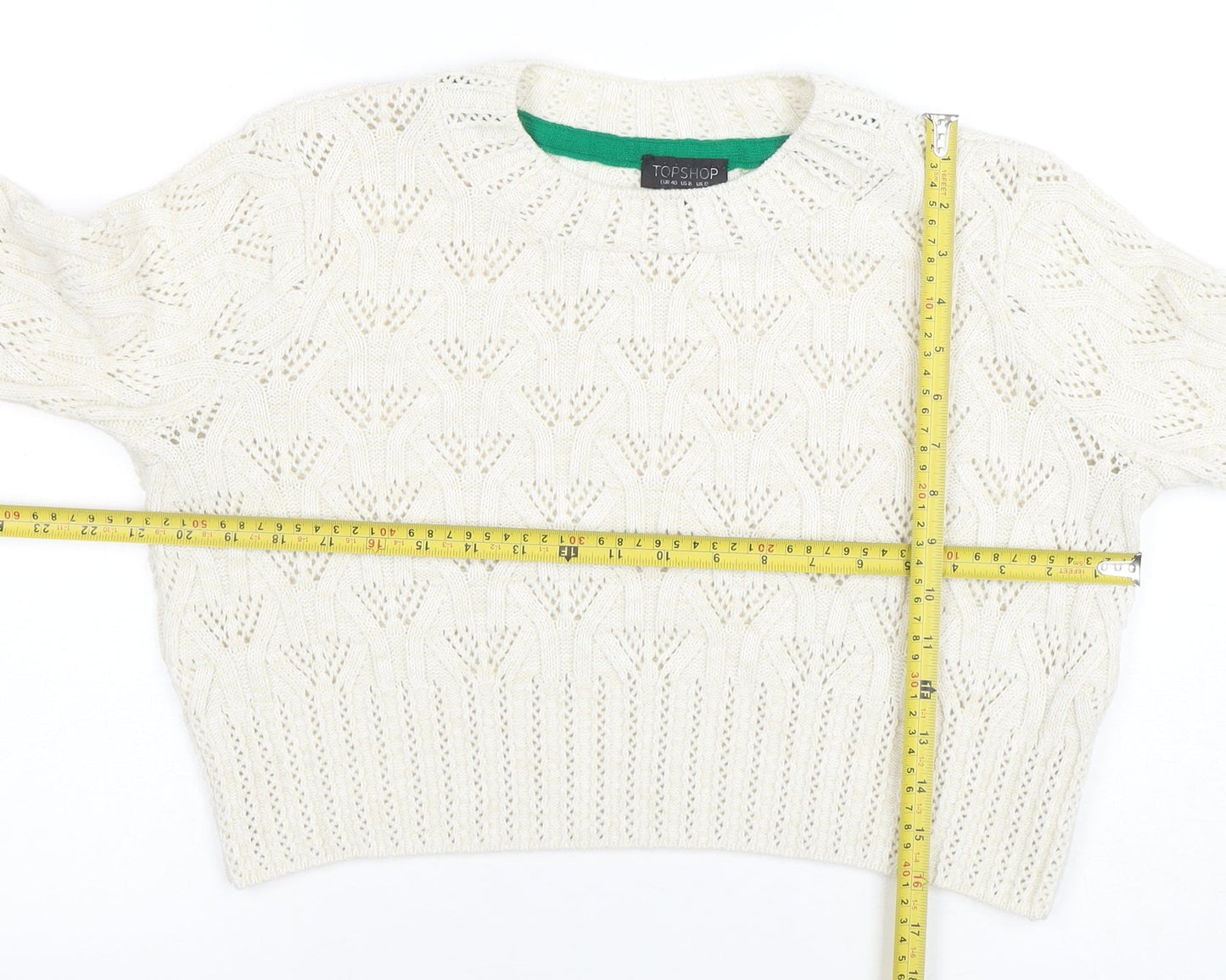 Topshop Women Ivory Open Knit Cotton Blend Jumper Size 12