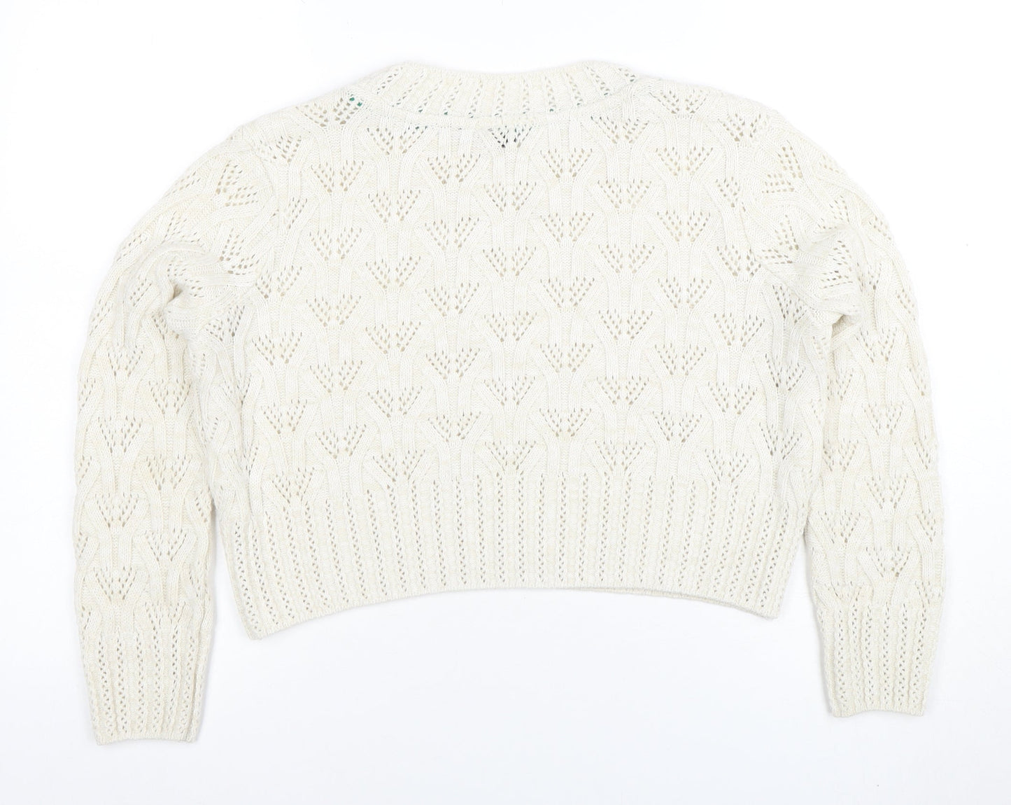Topshop Women Ivory Open Knit Cotton Blend Jumper Size 12