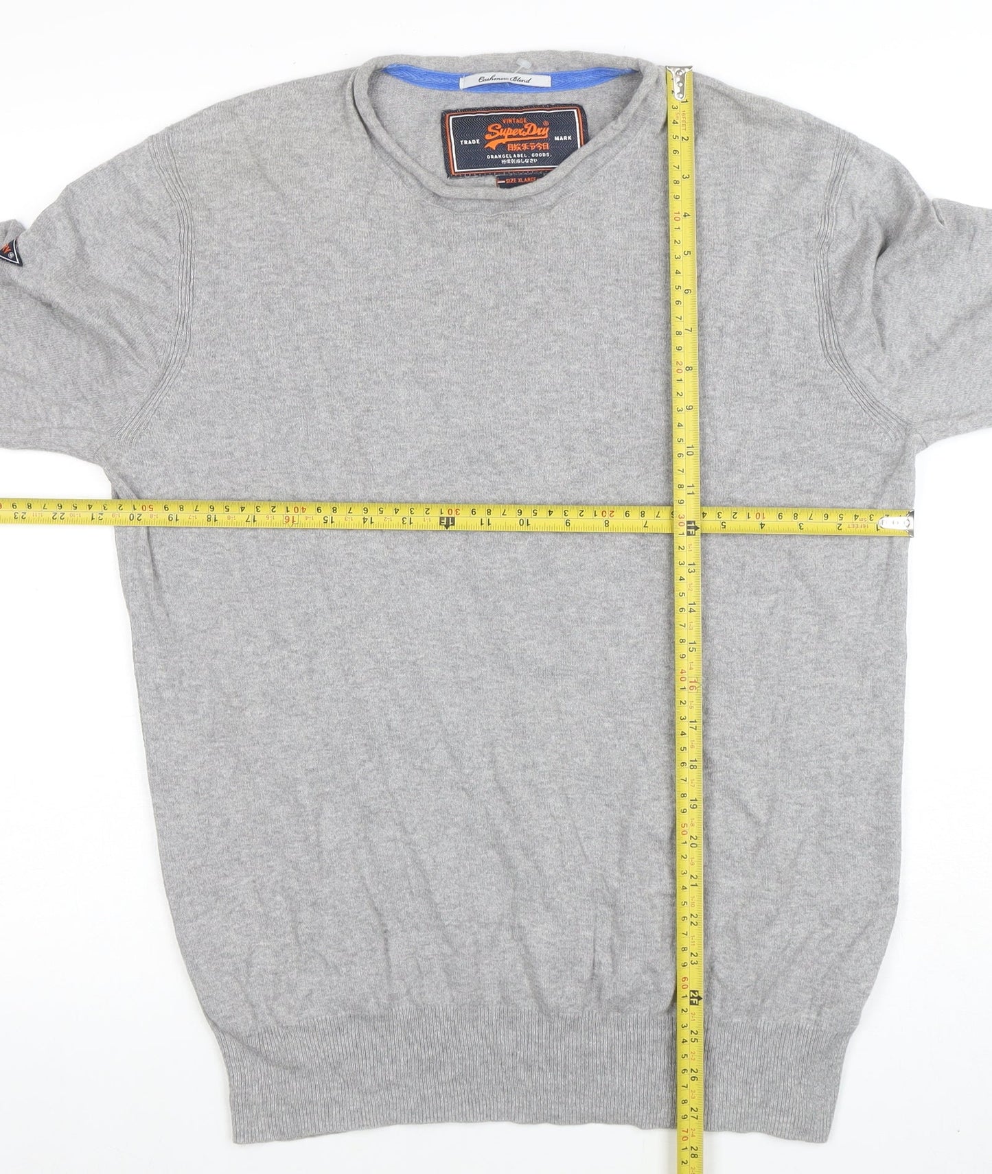 Superdry Men's Grey XL Crew Neck Cotton Cashmere Pullover Jumper