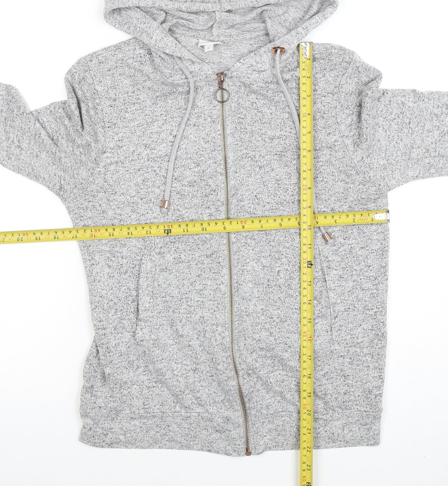 River Island Womens Grey Full Zip Hoodie M Lined Soft Cotton Blend
