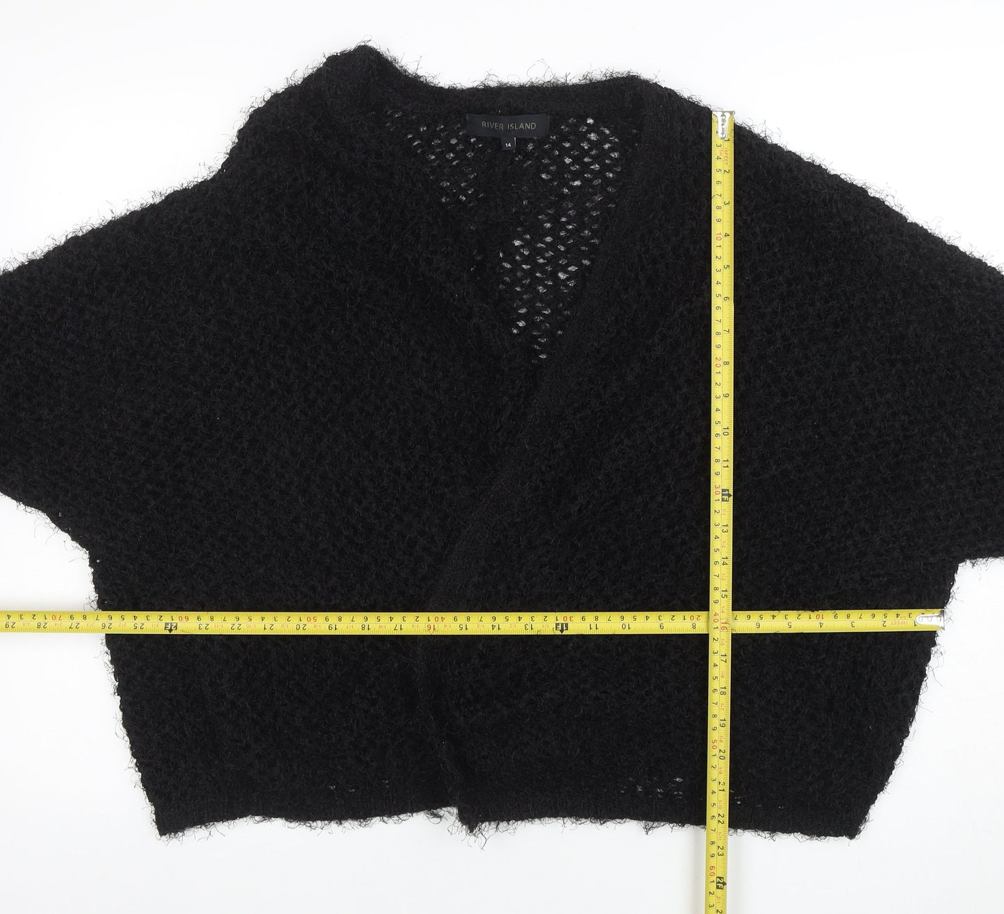 River Island Women’s Black Open Knit Cardigan Size 14 Relaxed Fit