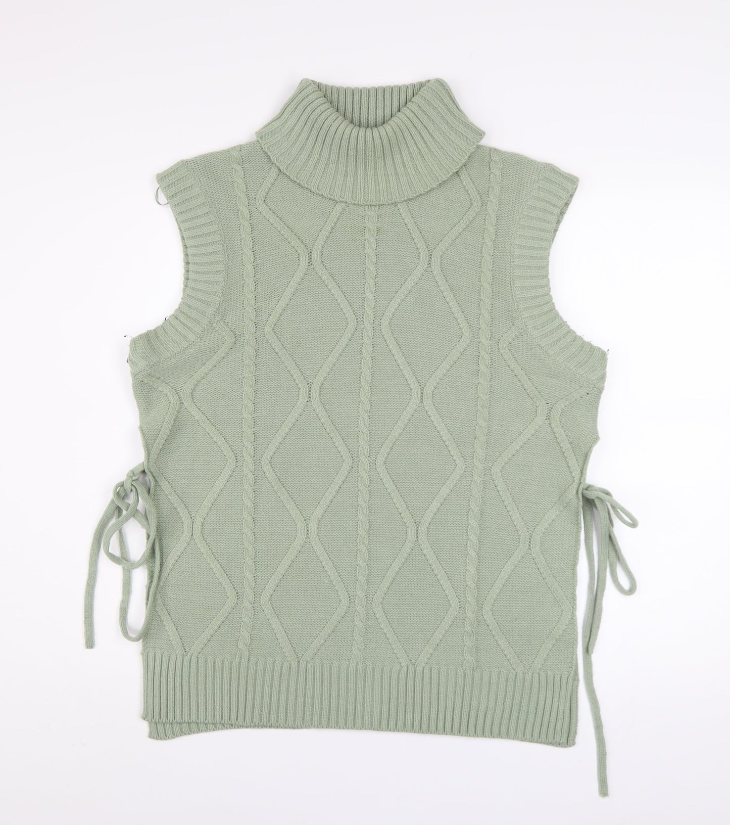Quiz Women’s Green Roll Neck Cable Knit Sleeveless Vest Jumper Size S