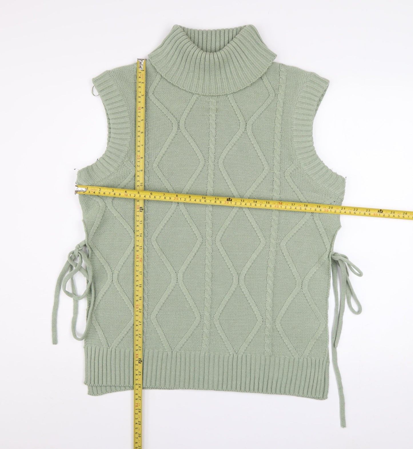 Quiz Women’s Green Roll Neck Cable Knit Sleeveless Vest Jumper Size S