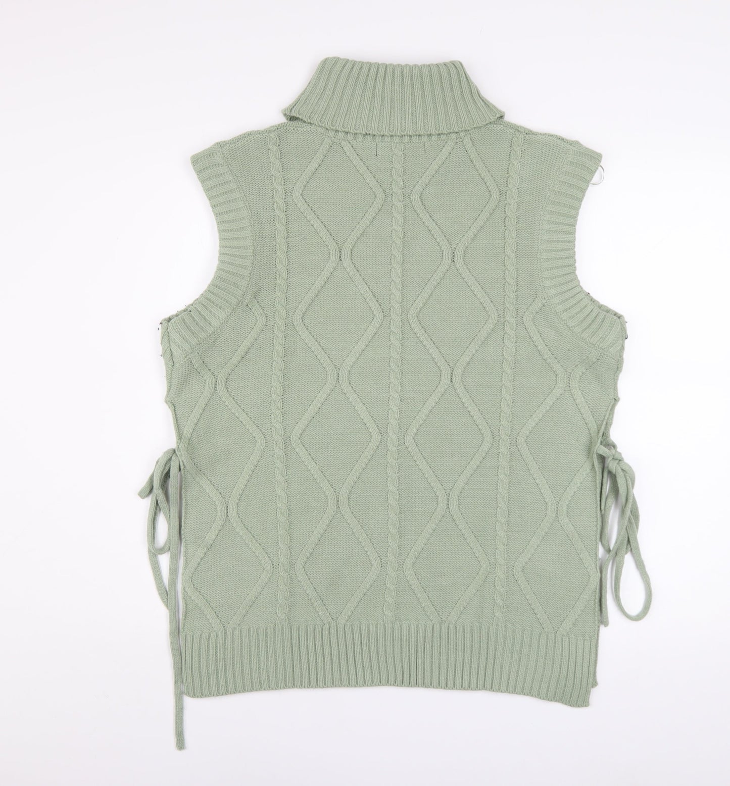 Quiz Women’s Green Roll Neck Cable Knit Sleeveless Vest Jumper Size S