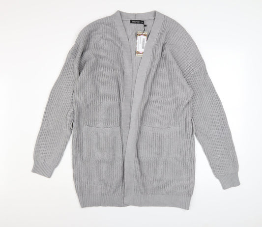 Boohoo Women Grey Chunky Knit Long Sleeve Open Cardigan S