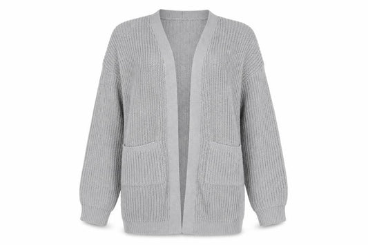 Boohoo Women Grey Chunky Knit Long Sleeve Open Cardigan S