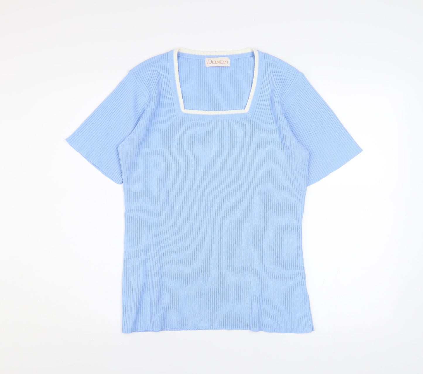 Daxon Womens Blue Short Sleeve Knit Square Neck Top Size 14/16