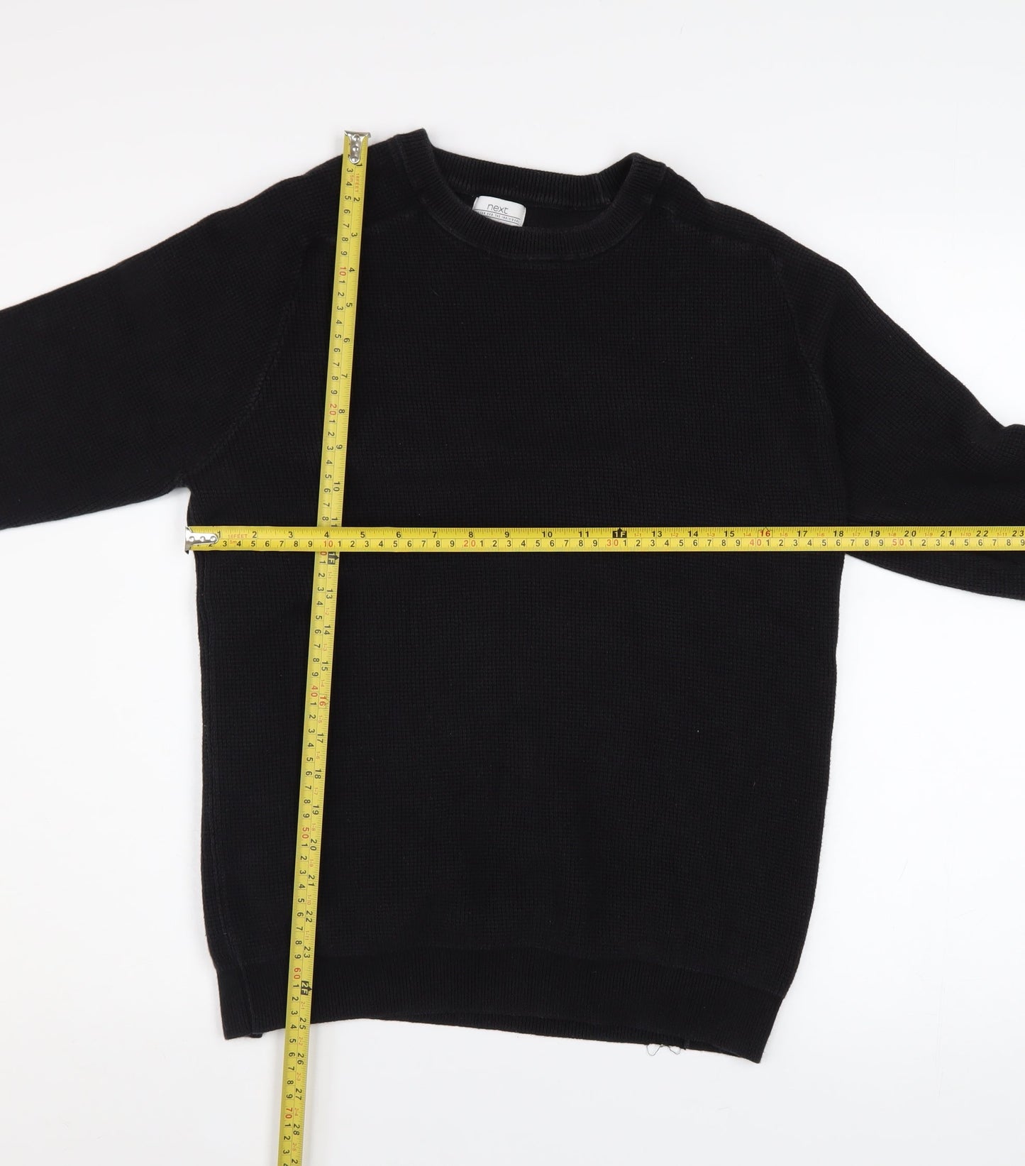 Next Men’s Black Cotton Waffle Knit Pullover Jumper Size L