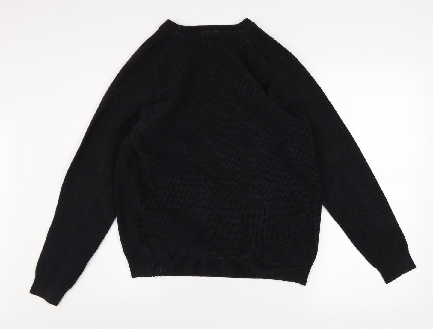 Next Men’s Black Cotton Waffle Knit Pullover Jumper Size L