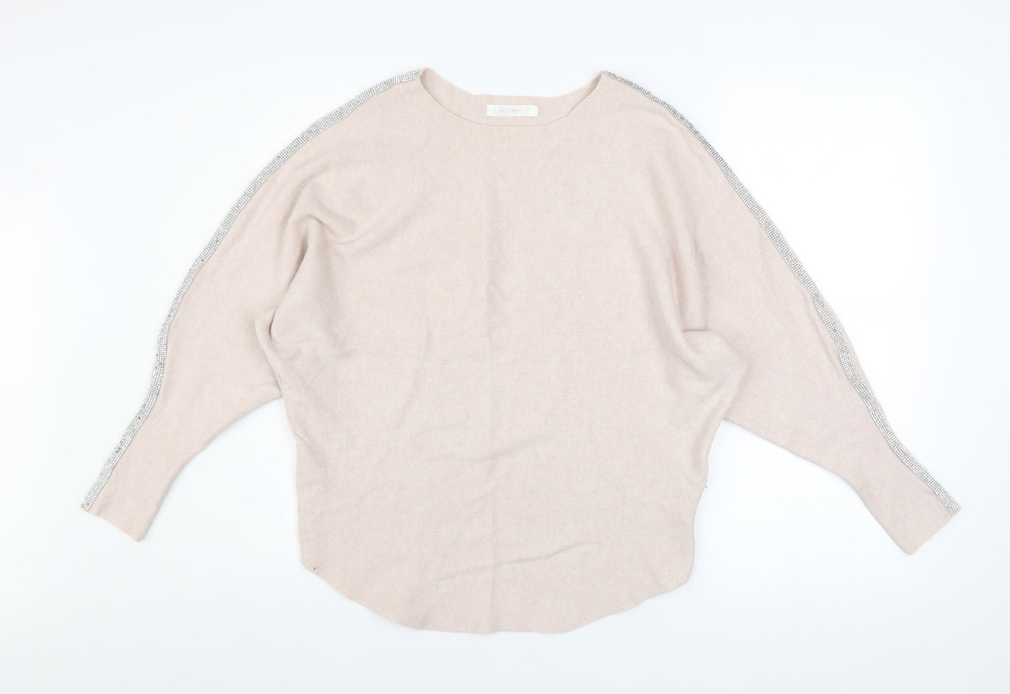 MC LORENTE Women's Beige Beaded Pullover Knit Jumper One Size