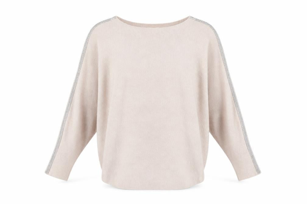 MC LORENTE Women's Beige Beaded Pullover Knit Jumper One Size