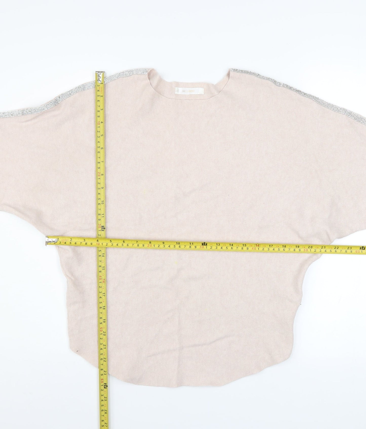 MC LORENTE Women's Beige Beaded Pullover Knit Jumper One Size