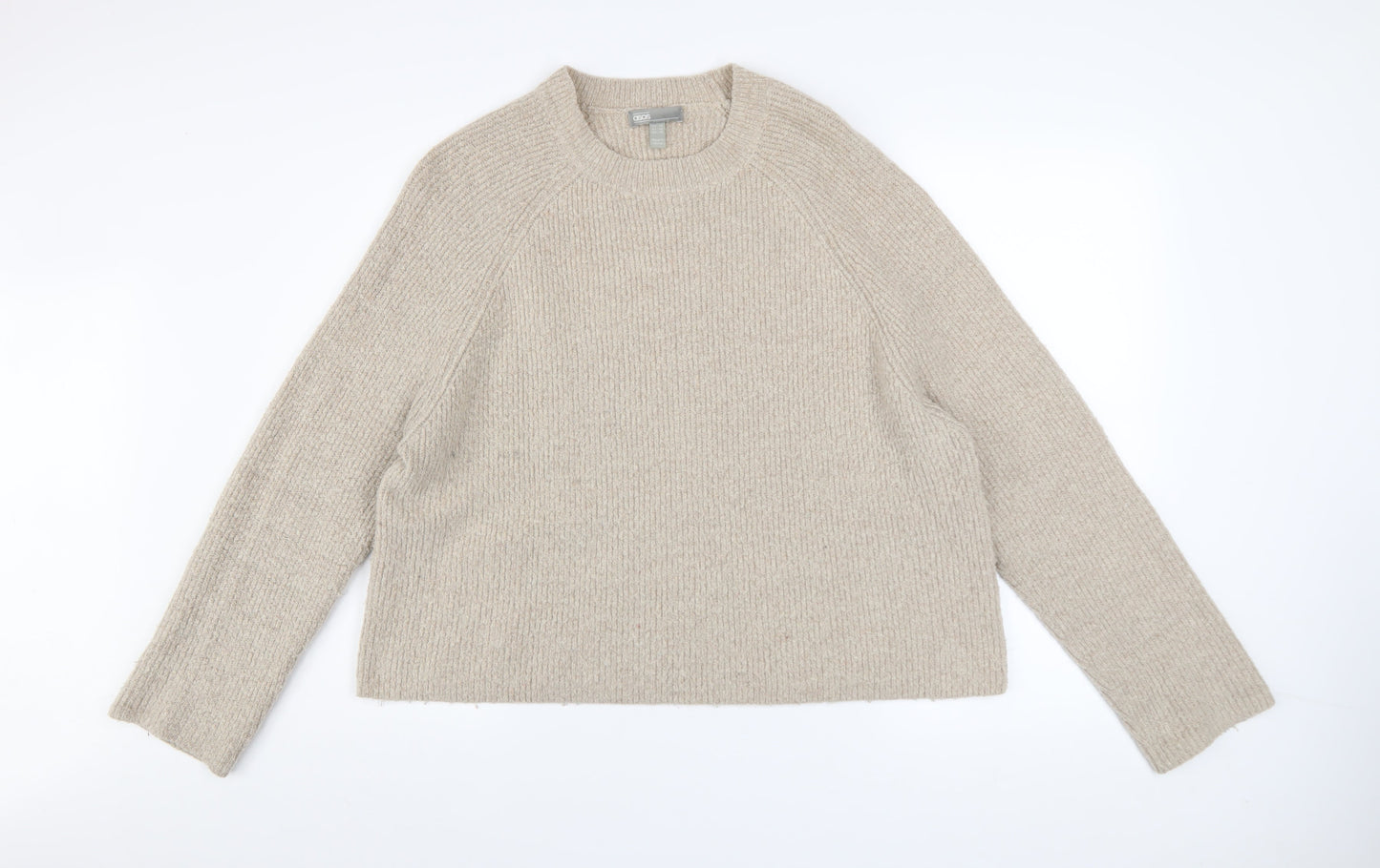 ASOS Women Beige Crew Neck Long Sleeve Relaxed Knit Jumper Size 14