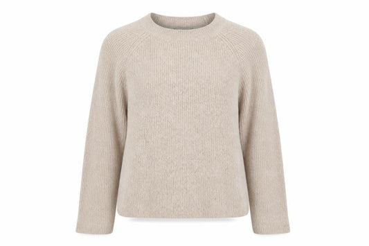Front view of ASOS Women Beige Crew Neck Long Sleeve Relaxed Knit Jumper, size 14