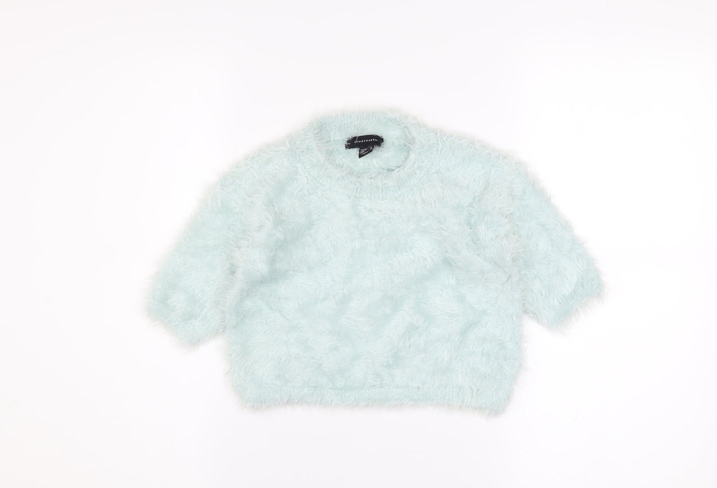 Atmosphere Women Blue Cropped Fluffy Knit T-Shirt Size 10