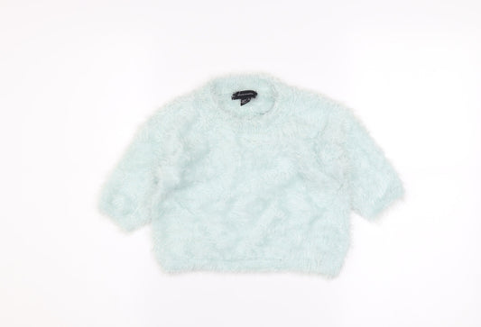 Atmosphere Women Blue Cropped Fluffy Knit T-Shirt Size 10