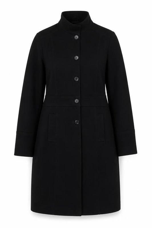NL Collection Women's Black Long Overcoat Size 12 Buttoned Classic Style