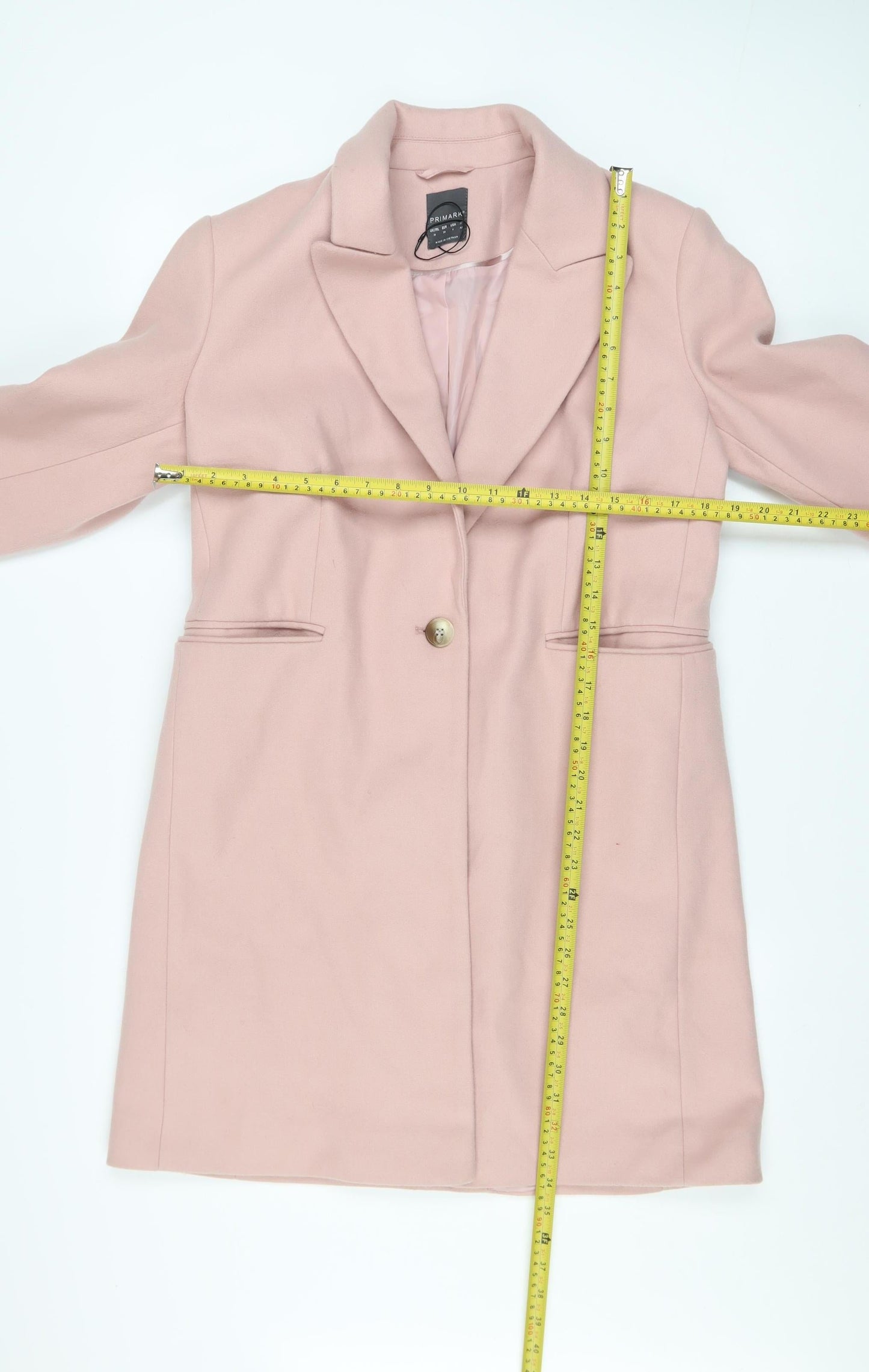 Primark Women’s Pink Long Overcoat Size 10 Single Breasted