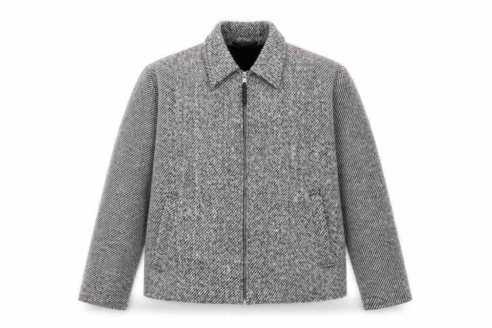 H&M Mens Grey Wool Blend Zip Up Tweed Jacket XL