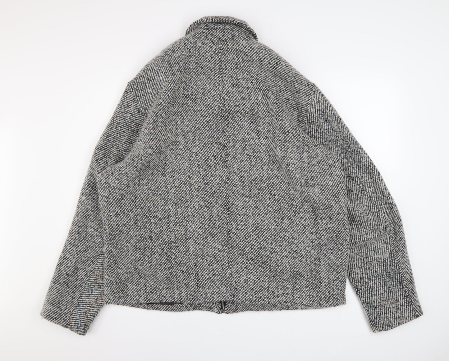 H&M Mens Grey Wool Blend Zip Up Tweed Jacket XL