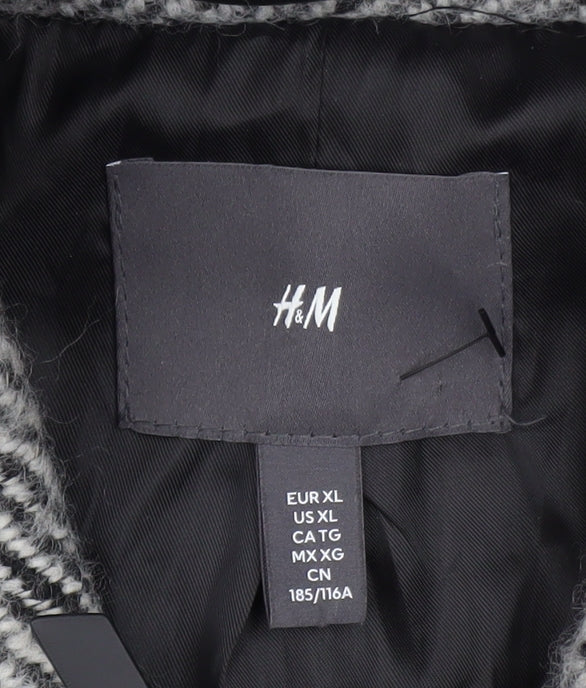 H&M Mens Grey Wool Blend Zip Up Tweed Jacket XL