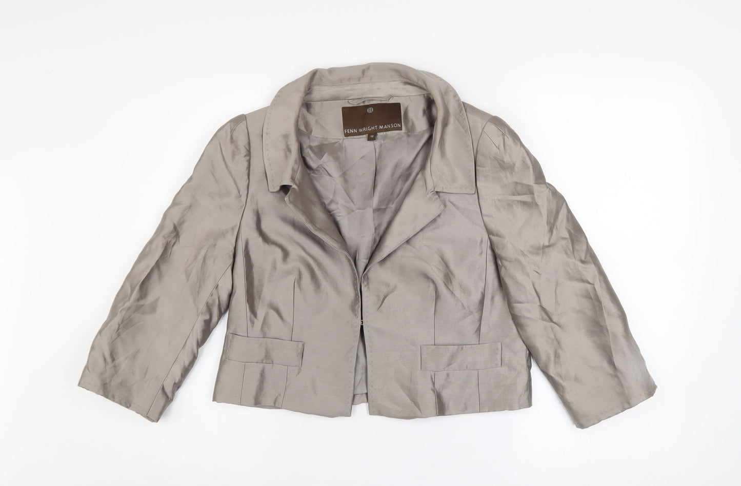 Fenn Wright Manson Women's Grey Silk Cropped Blazer Size 12