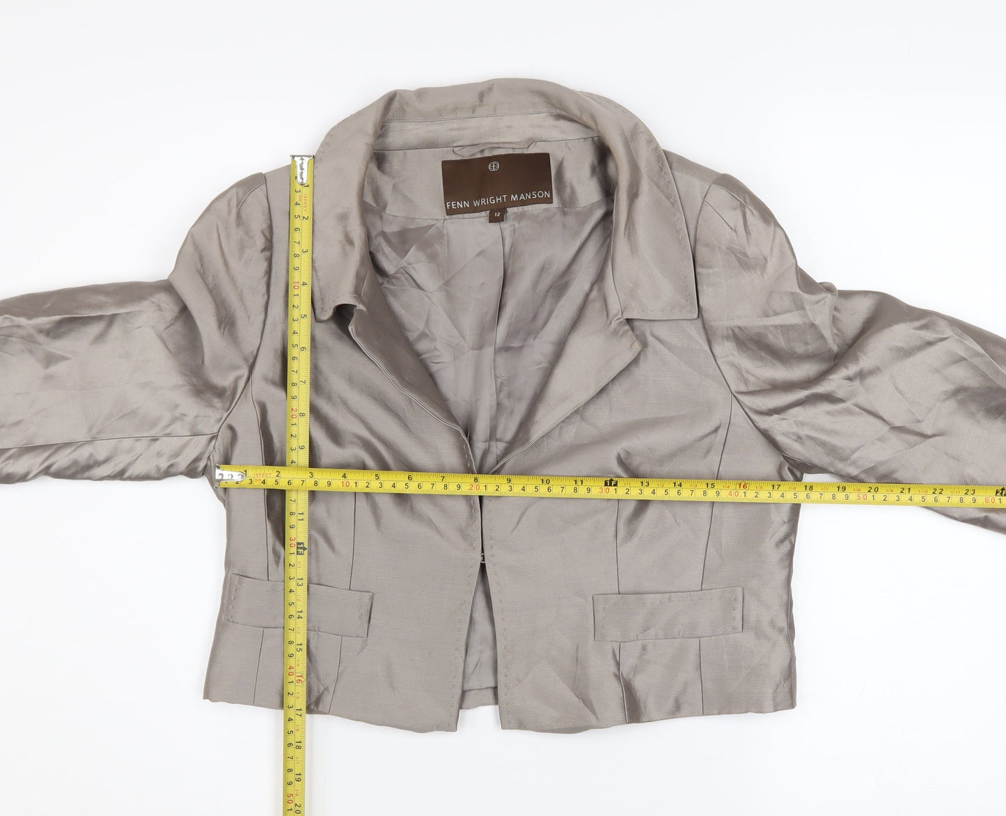 Fenn Wright Manson Women's Grey Silk Cropped Blazer Size 12