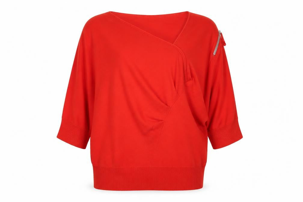 Apriori Women's Red V-Neck Zip Detail Knit Jumper Size 16