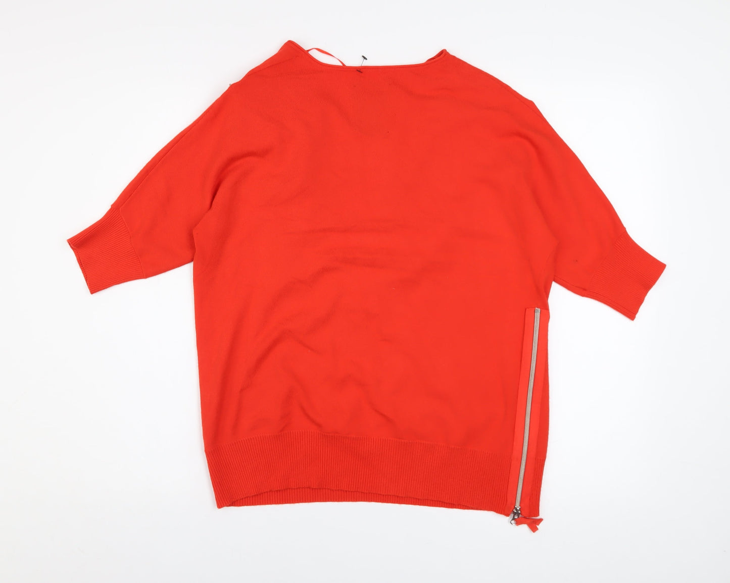 Apriori Women's Red V-Neck Zip Detail Knit Jumper Size 16