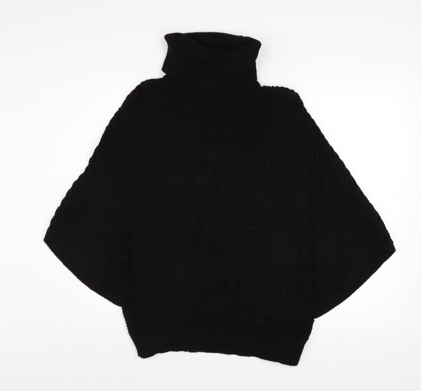 Boohoo Women Black M/L Roll Neck Poncho Jumper Acrylic Knit