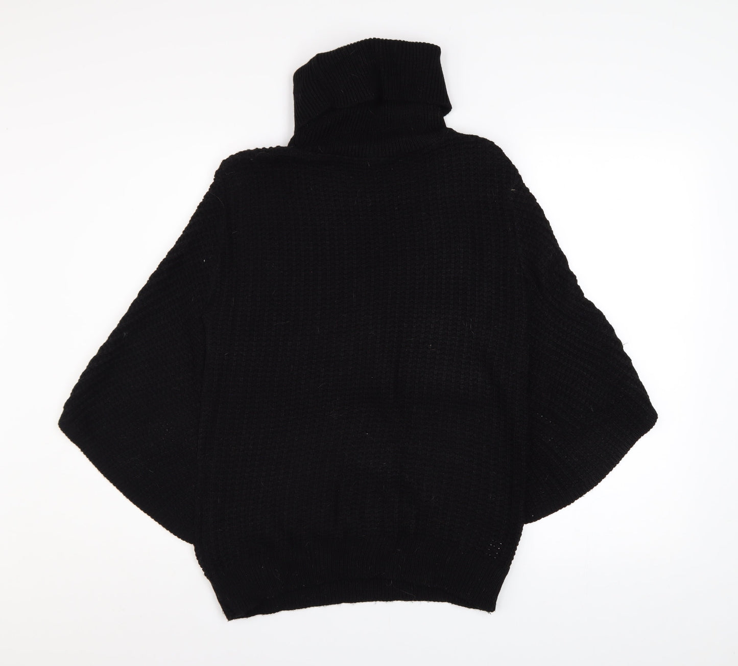 Boohoo Women Black M/L Roll Neck Poncho Jumper Acrylic Knit