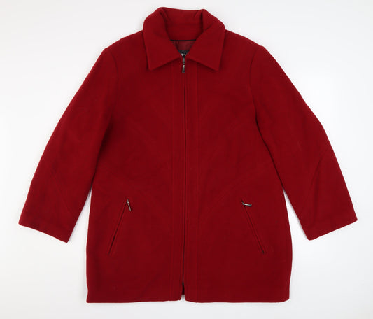 STYLE Womens Red Wool Cashmere Long Zip Up Coat Size 14
