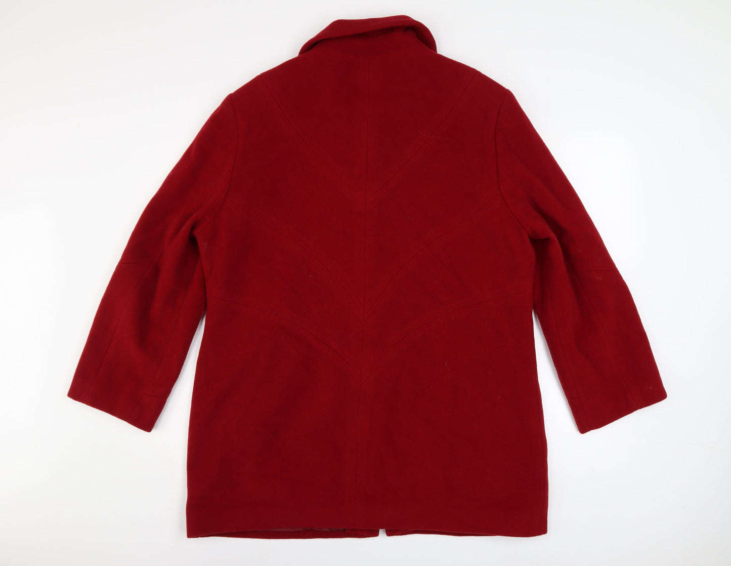 STYLE Womens Red Wool Cashmere Long Zip Up Coat Size 14