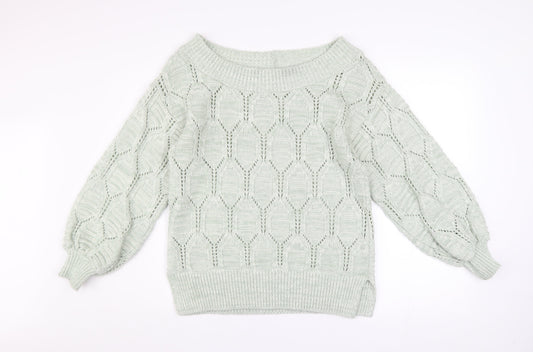 Next Women’s Ivory Open-Knit Balloon Sleeve Pullover Jumper Size 14