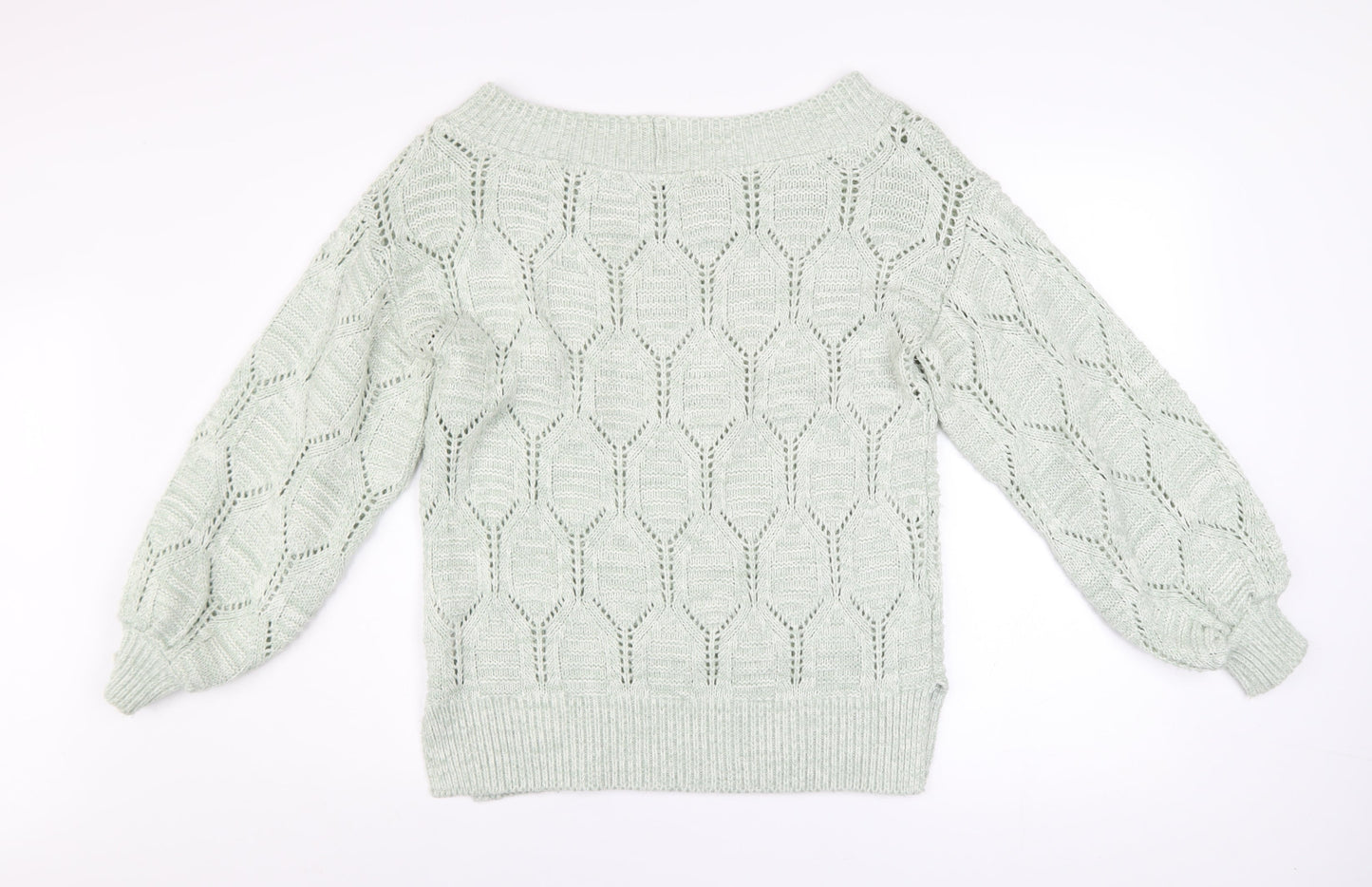 Next Women’s Ivory Open-Knit Balloon Sleeve Pullover Jumper Size 14